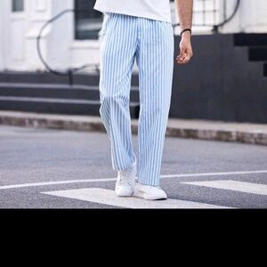 BAGAZIO STRIPED WHITE AND BLUE BALLROOM DANCE PANTS
